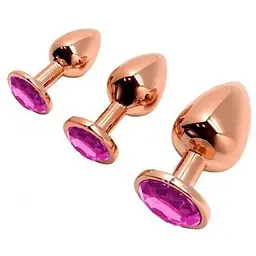 Металева анальна пробка Wooomy Tralalo Rose Gold Plug Magenta L діаметр 4 см довжина 9 с - мініатюра 4