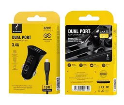 Автомобільний зарядний пристрій SkyDolphin SZ09L (2USB, 3.4A) Black + кабель Lightning (AZP-000109)