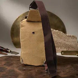 Цікава чоловіча сумка через плече із щільного текстилю Vintage 22194 пісочний - мініатюра 4