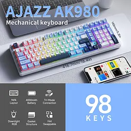 AJAZZ AK980 — повнорозмірна механічна клавіатура (100%) , Блакитно-білий - мініатюра 5