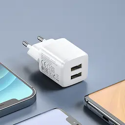 Адаптер мережевий HOCO Lightning Cable Briar dual port charger set N8 2 порти USB 2.4A білий - мініатюра 6