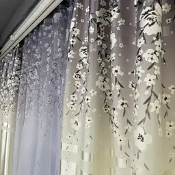 Атласні штори з квітами сірого кольору 150х270 з батистовим тюлем 400х270 ALBO pbe0052732 - мініатюра 2