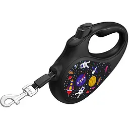 Повідець-рулетка для собак Waudog R-leash, малюнок "NASA", L, до 50 кг, 5 м, світловідбиваюча стрічка чорний - мініатюра 3