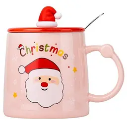 Чашка Elisey Christmas Santa рожевий 350 мл з кришкою (9151-025b)
