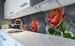 Кухонний фартух Помаранчеві Троянди наклейка для кухні ПВХ текстура Квіти Сірий 60х200 см Happy Pocket Z181597