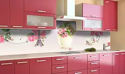 Кухонний фартух Рожеві Троянди Париж вінілова наклейка для кухні ПВХ Ейфелева вежа Квіти Happy Pocket Z181346 - мініатюра 2