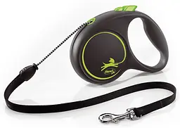 Повідець-рулетка Flexi Black Design M для собак середніх порід трос 5 м до 20 кг зелений