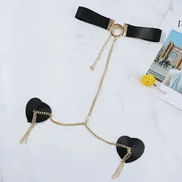 Пестис-сердечка з пензликами та чокером JSY Nipple Sticker RT236114 Black - мініатюра 2