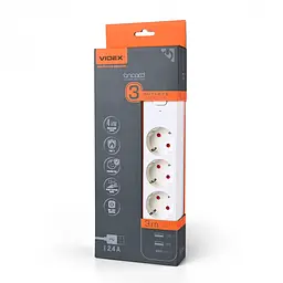 Мережевий подовжувач Videx Oncord з/з 3 п 3 м (3x1.5 мм) 2.4А 2USB+USB-C з кнопкою білий (VF-PD33G2U1C-W) - мініатюра 12