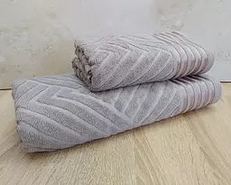 Набір турецьких махрових рушників 50х90+70х140 Gulcan Jacquard Cotton Lux Yeni Cizgili Dark Beige - мініатюра 2