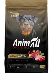AnimAll повнораціонний сухий корм для собак великих порід зі свіжою індичкою та ягням, 12 кг