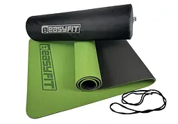 Килимок для йоги та фітнеса EasyFit TPE+TC 6мм двошаровий + Чохол зелений з чорним (EF-1924s-GNBK) - мініатюра 7