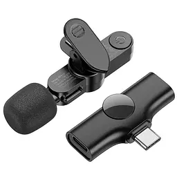 Петличний бездротовий мікрофон Borofone BFK12 Trophy lavalier Type-C Black - мініатюра 2