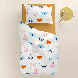 Дитяча постільна білизна в ліжечко ANIMALS CS29, блакитний (AnimalsFaceRoyal_16Mustard_140) - мініатюра 2