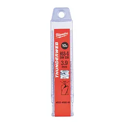 Свердло по металу THUNDERWEB HSS-G MILWAUKEE DIN338, діаметр 3,9х75х43мм, (10шт), пластикова коробка