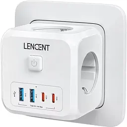 Мережевий фільтр трійник LENCENT | 3 розетки | 2 USB порта | 2 Type-С | швидка зарядка