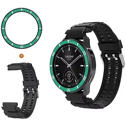 Безель Green та силіконовий ремінець Sikai для смартгодинника Xiaomi Watch S3/S4