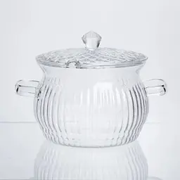 Каструля Yiwu HP-34-65 скляна термостійка 2 л з кришкою рельєфна для варіння страв