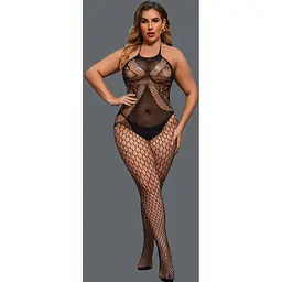 Бодістокінг жіночий, нейлон, Plus Size, еротичний, відкритий доступ, чорний XL-XXL