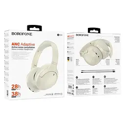 Бездротові навушники Borofone BO31 Prestige active noise reduction BT headphones, BT5.4, ANC, AUX, BT, 400mAh, 38h Max, Milky white - мініатюра 3