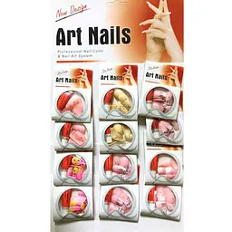 Нігті накладні кольорові з малюнком та камінчиками упаковка 12 шт. Art Nails №3