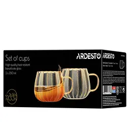 Набір чашок Ardesto Golden Moon з ручками 2 шт. 350 мл боросилікатне скло прозорі (AR2635BGG) - мініатюра 2