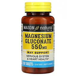 Глюконат магнію Mason Natural Magnesium Gluconate 550 mg, 100 таблеток для підтримки нервової системи