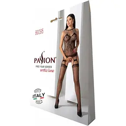Бодістокінг з безліччю бретелей Passion BS095 One Size, Black, імітація пояса та панчіх, з доступом - мініатюра 6