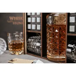 Подарунковий набір Whiskey Stones камені для віскі 18 штук + інструкція + щипці + мішечок для зберігання + 4 склянки та декантер - мініатюра 4