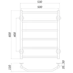 Рушникосушарка UNIO LT W 600-500-6 Драбинка Трапеція (20645) - мініатюра 4