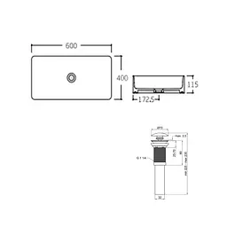 Умивальник Qtap Tern накладний прямокутний 600x405x110 мм White + донний клапан PU02, Білий - мініатюра 2