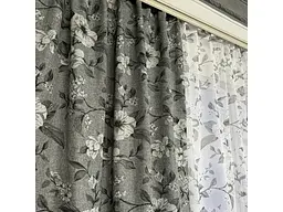 Льняні штори сірого кольору з квітами 150х270 з тюлистом батистовим 400х270 на тасьме ALBO pbe0052611 - мініатюра 7