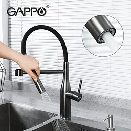 Змішувач для кухні Gappo G4398-51 з гнучким виливом, 2 режими, чорний, Чорний матовий - мініатюра 2