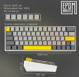Клавіатура ігрова механічна бездротова Epomaker EP-64-WM White 2.4G/BT/USB RGB Mulan Switch Linear Hot-Swap - мініатюра 4