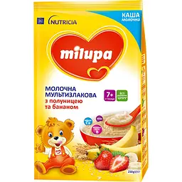 Каша молочна мультизлакова Milupa з полуницею та бананом для дітей від 7 місяців 210 г