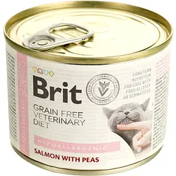 Вологий корм для котів Brit GF Veterinary Diet Cat Cans Hypoallergenic з лососем та горохом 200 г - мініатюра 2