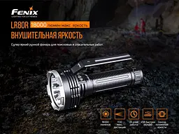 Суперпотужний пошуковий ручний ліхтар Fenix LR80R 18000лм Type-C (Чорний) - мініатюра 7