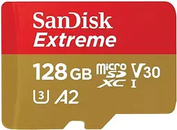 Карта пам`ятi MicroSDXC 128GB C10 UHS-I SanDisk Extreme V30 U3 R190/W90MB/s + SD (SDSQXAA-128G-GN6MA)