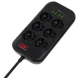 Мережевий фільтр живлення ColorWay (CW-CHE64B), 6 розеток/4USB Black (CW-CHE64B)