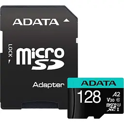 Карта пам'яті ADATA MicroSDXC Premier Pro 128Gb UHS-1 A2 V30S + SD адаптер (AUSDX128GUI3V30SA2-RA1) [162343]