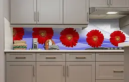 Кухонний фартух Червоні Гербери вінілова наклейка для кухні великі Квіти Синій 60х200 см Happy Pocket Z181329