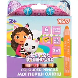 Олівці кольорові Yes Gabby Dollhouse 3в1 SUPER JUMBO з точилкою 6 кольорів (290801)