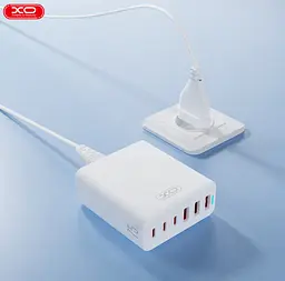 Зарядний пристрій XO L133 75W GaN 3A+3C 6 портів Desktop Fast Charger with 1.5M Power Cord - мініатюра 5