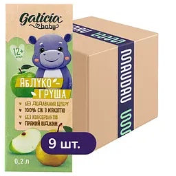 Упаковка натурального яблучно-грушевого соку Galicia Baby з м’якоттю 1.8 л (0.2 л x 9 шт.)