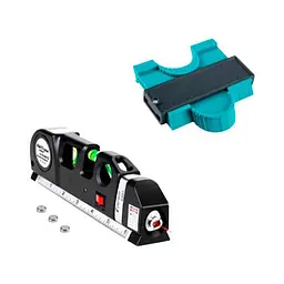 Лазерний рівень із вбудованою рулеткою нівелір Fixit Laser Level PR0 3 + Вимірювальний інструмент Wolfcraft Irregular Ruler