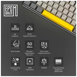 Клавіатура Epomaker EP64 60 Mulan Switch Hot-Swap RGB Wireless/Bluetooth/USB UA Black (EP64-B-M) - мініатюра 10