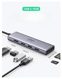 Мультипортовий адаптер - хаб Ugreen 6-in-1 Usb-C Hub Premium (60383) - мініатюра 2