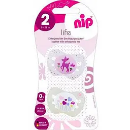 Уцінка. Пустушка Nip Чудове життя № 2, силіконова, 5-18 міс., 2 шт., білий з рожевим (31302)