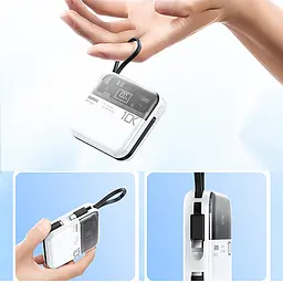 Павербанк Remax RPP-602 10000 мАч до 22.5 Вт USB-A USB-C Lightning PD QC С кабелем Білий (1994) - мініатюра 2