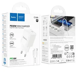 Мережевий зарядний пристрій Hoco C148A Charm single port PD30W charger set(Type-C to iP)(EU) Білий - мініатюра 2